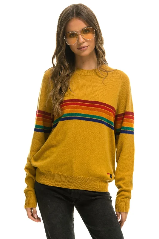 Classic Series RAINBOW STRIPE 6 UNISEX LIGHT CASHMERE SWEATER - HARVEST