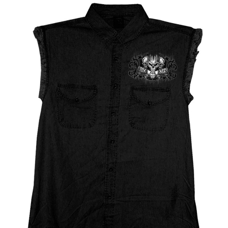 Cute Design Hot Leathers GMD5015 Men's Black Ride or Die Skull Sleeveless Denim Button Shirt Cute Design Hot Leathers GMD5015 Men's Black Ride or Die Skull Sleeveless Denim Button Shirt