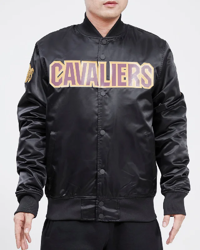 Breezy Style NBA CLEVELAND CAVALIERS TEAM BIG LOGO MEN'S SATIN JACKET (BLACK)