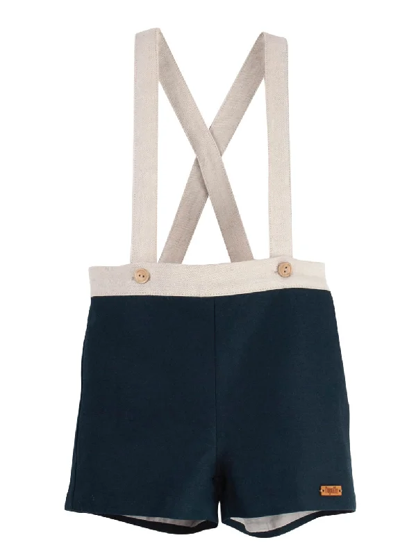 Simple Design Navy Dungaree Shorts