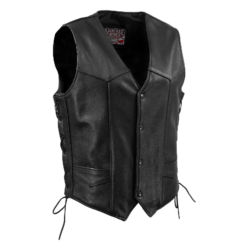 High-end Customization Milwaukee Leather USA MADE MLVSM5008 Men's Black 'Buster' Side Lace Premium Motorcycle Leather Vest High-end Customization Milwaukee Leather USA MADE MLVSM5008 Men's Black 'Buster' Side Lace Premium Motorcycle Leather Vest