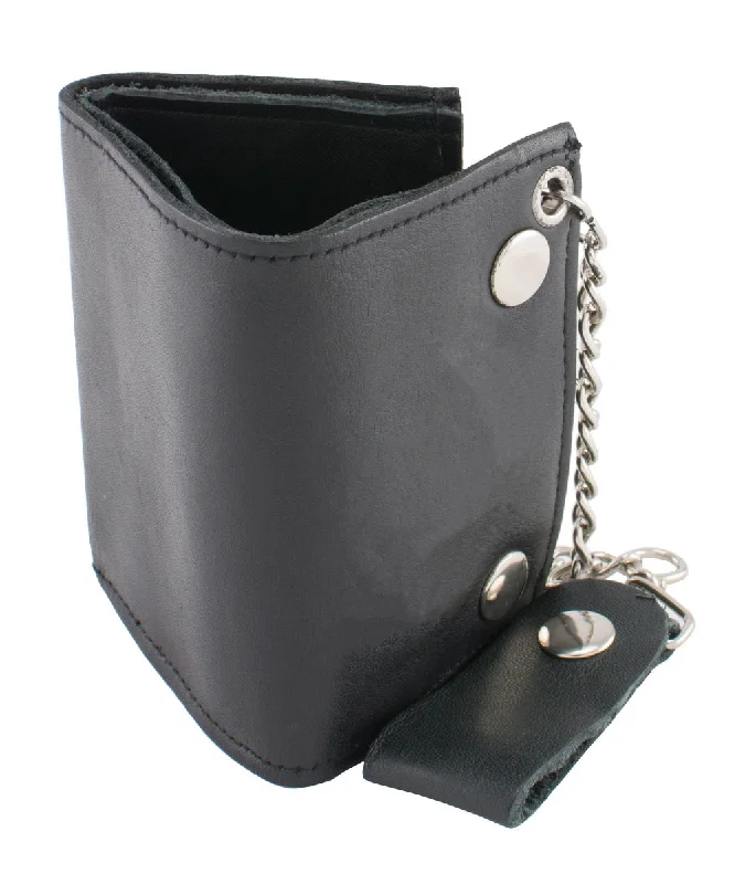 Basic Comfort Milwaukee Leather MLW7815 Men's Black Leather Small Tri Fold Wallet with Steel Chain Basic Comfort Milwaukee Leather MLW7815 Men's Black Leather Small Tri Fold Wallet with Steel Chain