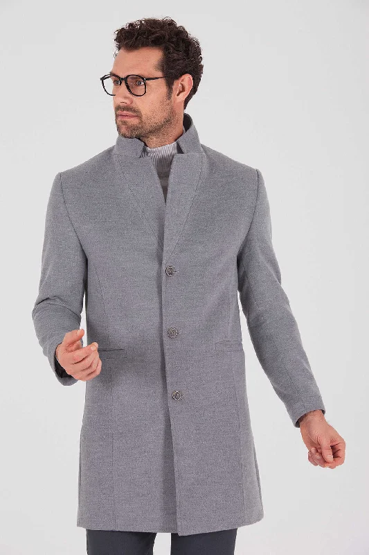 Youthful Slim Fit Notch Lapel Madrid Black Overcoat, Gray