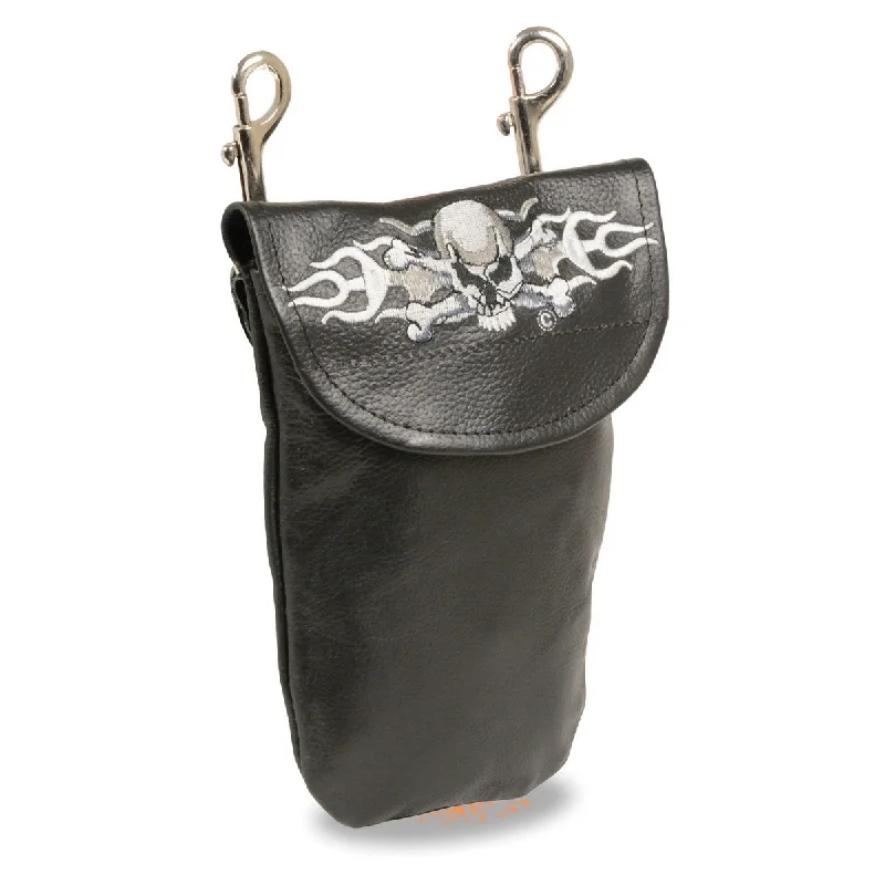 Versatile Wear Milwaukee Leather SH506ES Black Leather Belt Bag with Rose and Flames and Double Clasps Versatile Wear Milwaukee Leather SH506ES Black Leather Belt Bag with Rose and Flames and Double Clasps