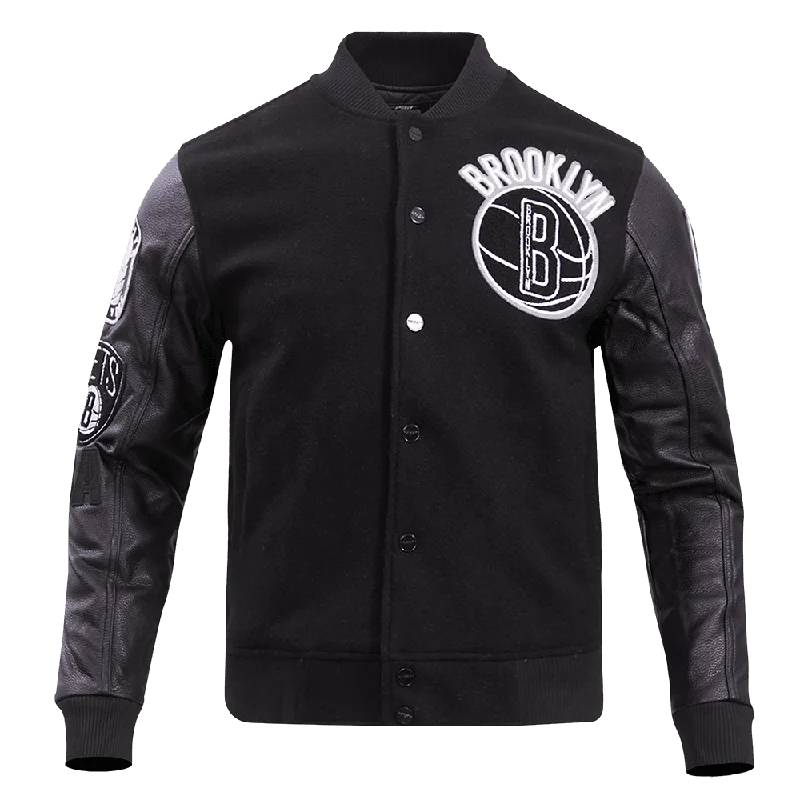 Simple Chic NBA BROOKLYN NETS BLENDED LOGO MEN'S VARSITY JACKET (BLACK)