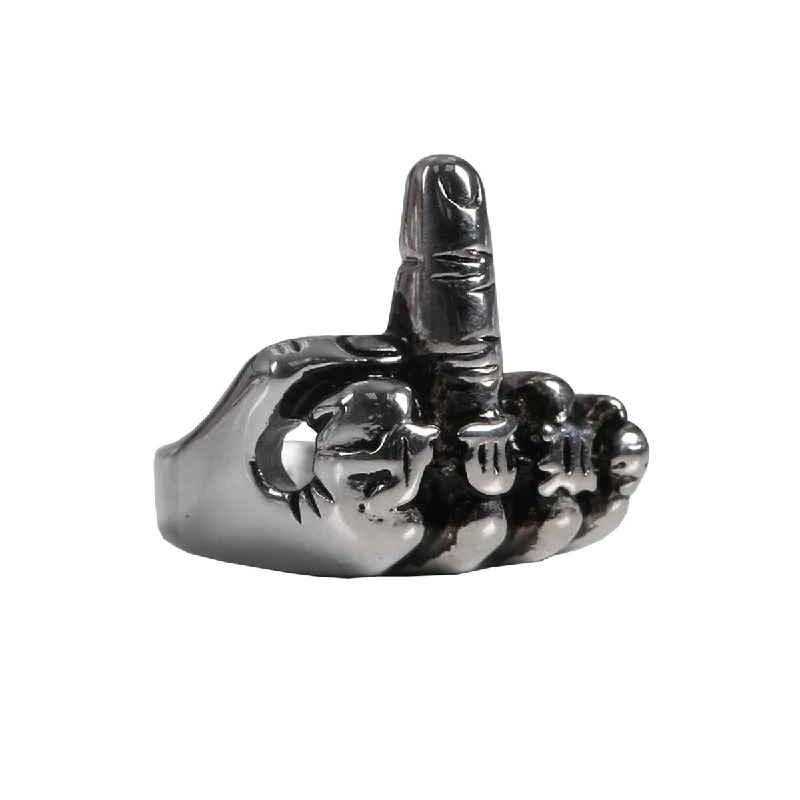 Fashionable Items Hot Leathers JWR2119 Men's Middle Finger Stainless Steel Ring
