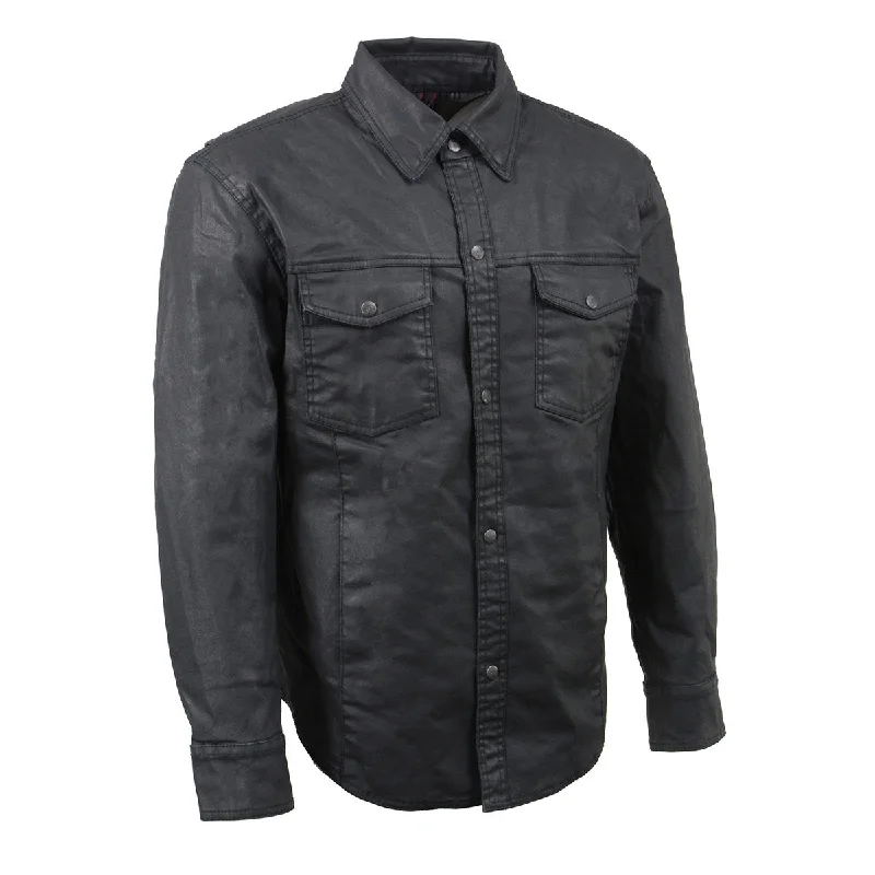Elegant Fit Milwaukee Leather MDM1603 Men’s Black Waxy Coated Snap Front Shirt