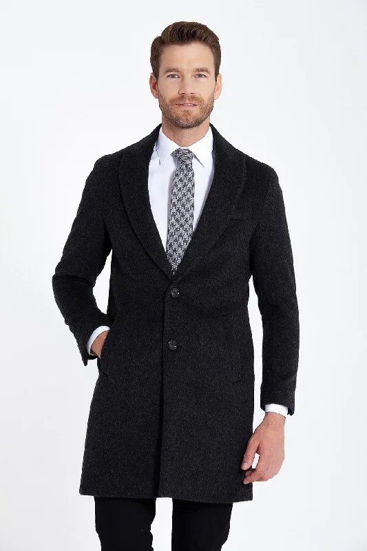 Urban Design Sense Slim Fit Cachet Charcoal Wool Blend Overcoat