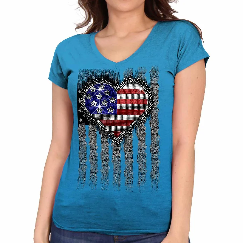 Comfortable Design Hot Leathers GLC1560 Ladies Sapphire Short Sleeve Heart Bling T-Shirt Comfortable Design Hot Leathers GLC1560 Ladies Sapphire Short Sleeve Heart Bling T-Shirt