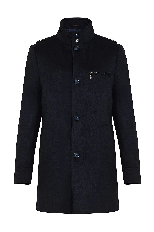 Dressing Tips Regular Fit Notch Lapel Brown Overcoat, Navy