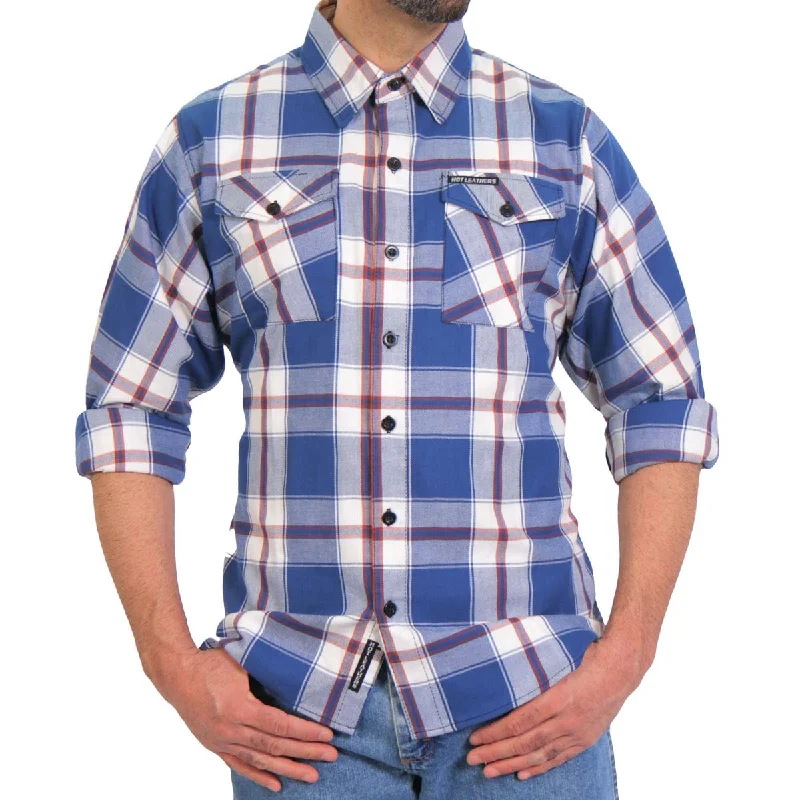 Casual And Casual Hot Leathers FLM2025 Men's Blue, White and Red Flannel Long Sleeve Shirt Casual And Casual Hot Leathers FLM2025 Men's Blue, White and Red Flannel Long Sleeve Shirt
