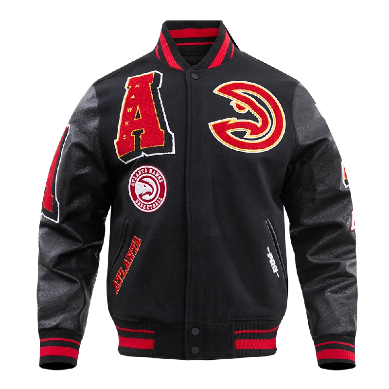 Practical Style NBA ATLANTA HAWKS MASHUP MEN'S RIB WOOL VARSITY JACKET (BLACK)