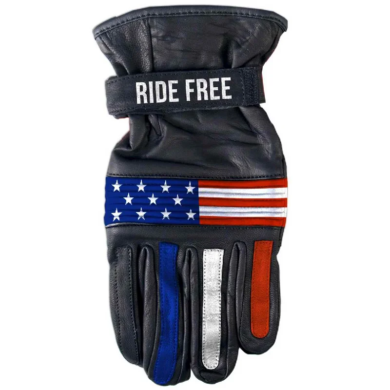 Fashion Concept Hot Leathers GVM1303 Uni-Sex ‘Ride Free’ USA Flag Leather Gloves