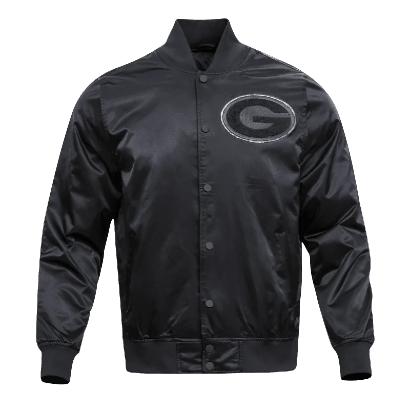 Classic Choice NFL GREEN BAY PACKERS TRIPLE BLACK MEN'S SATIN JACKET (TRIPLE BLACK)