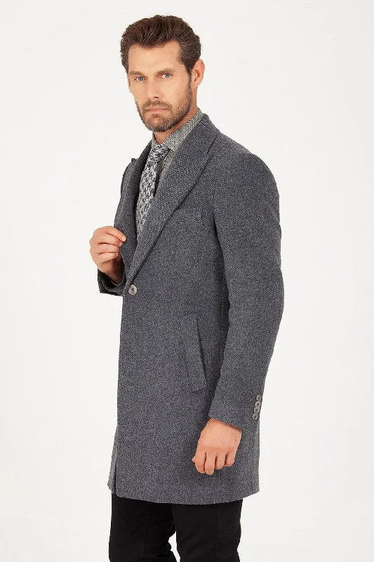 Weekend Wear Regular Fit Peaked Lapel Wool & Cashmere Gray Overcoat
