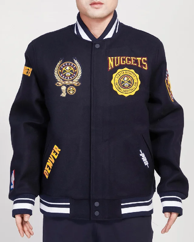 Versatile Itinerary NBA DENVER NUGGETS CREST EMBLEM MEN'S RIB WOOL VARSITY JACKET (MIDNIGHT NAVY)