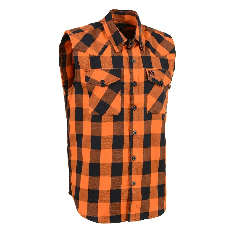 Trendy Items Milwaukee Leather MPM1655 Men’s Classic Black and Orange Button-Down Flannel Cut Off Sleeveless Casual Shirt Trendy Items Milwaukee Leather MPM1655 Men’s Classic Black and Orange Button-Down Flannel Cut Off Sleeveless Casual Shirt