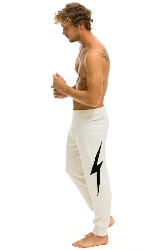 Nightclub Style MEN'S BOLT CASHMERE LIGHT SWEATER PANT	- VINTAGE WHITE // BLACK BOLT