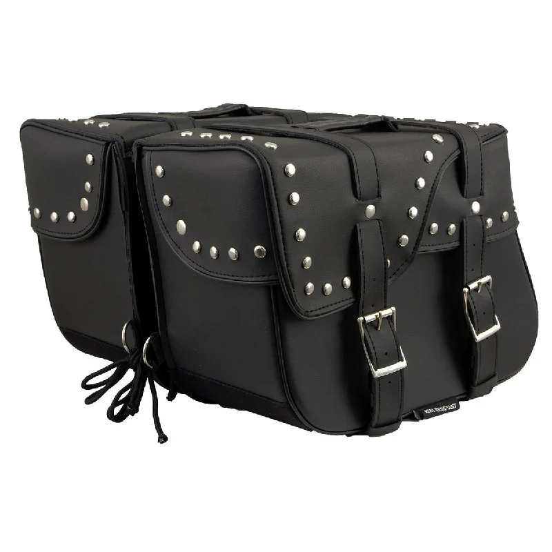 Easy Style Milwaukee Leather SH645ZB Black 2-Strap PVC Zip Off Throw Over Motorcycle Saddlebags with Chrome Studs Easy Style Milwaukee Leather SH645ZB Black 2-Strap PVC Zip Off Throw Over Motorcycle Saddlebags with Chrome Studs