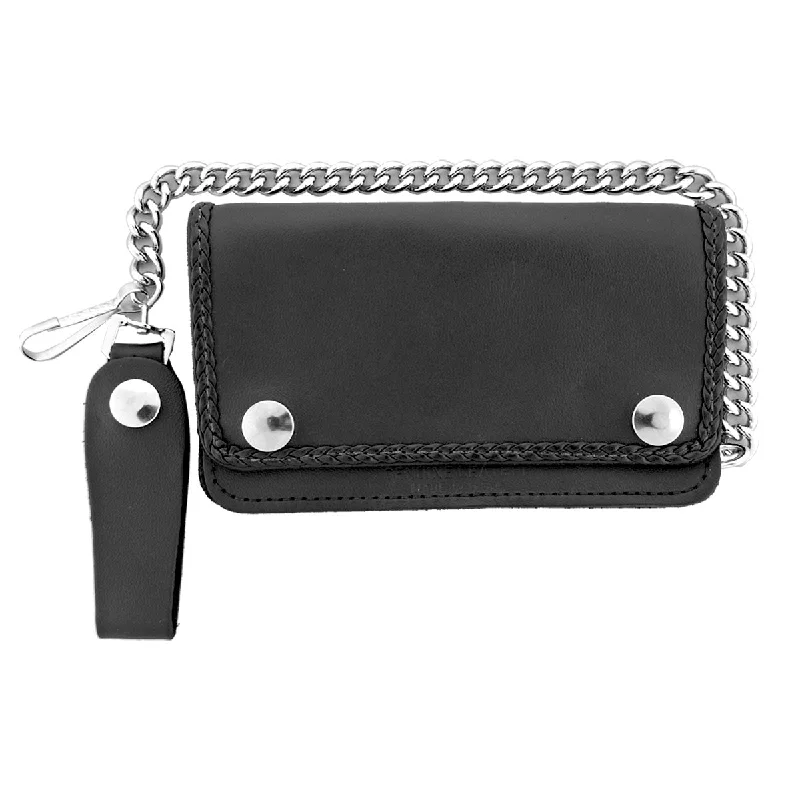 Free Design Hot Leathers WLC1002 5 Pocket Bi-fold Braided Detail Black Leather Wallet with Chain Free Design Hot Leathers WLC1002 5 Pocket Bi-fold Braided Detail Black Leather Wallet with Chain
