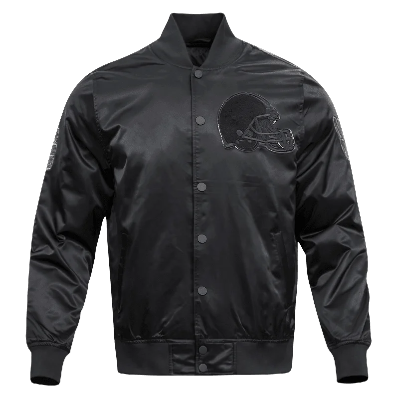 Sporty Comfort NFL CLEVELAND BROWNS TRIPLE BLACK MEN'S SATIN JACKET (TRIPLE BLACK)