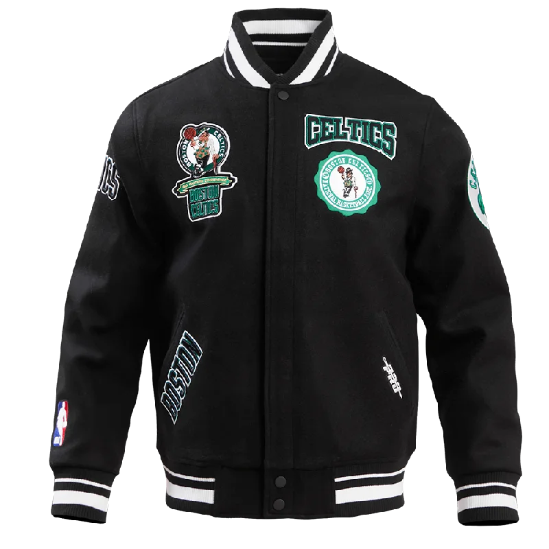 Energy Plan NBA BOSTON CELTICS CREST EMBLEM MEN'S RIB WOOL VARSITY JACKET (BLACK)