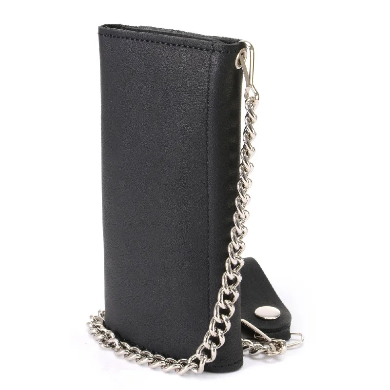 Weekend Wear Milwaukee Leather MLW7865 Men's 7" Black Soft Premium Cowhide Leather Tri Fold Wallet w/ Anti-Theft Stainless Steel Chain Weekend Wear Milwaukee Leather MLW7865 Men's 7" Black Soft Premium Cowhide Leather Tri Fold Wallet w/ Anti-Theft Stainless Steel Chain