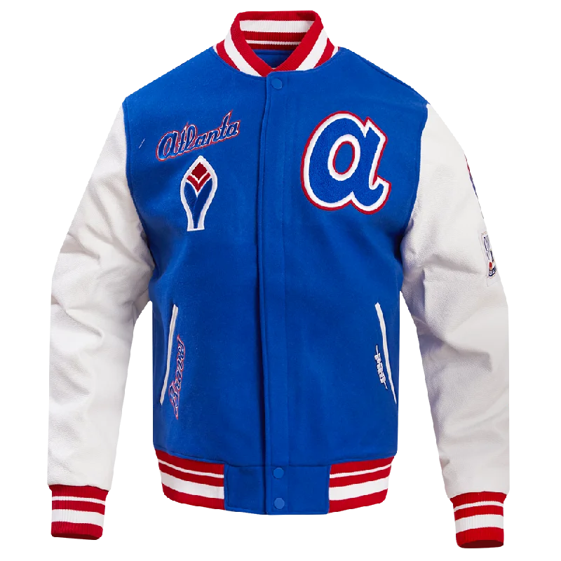 High-end Fashion MLB ATLANTA BRAVES RETRO CLASSIC MEN'S RIB WOOL VARSITY JACKET (ROYAL BLUE/RED)