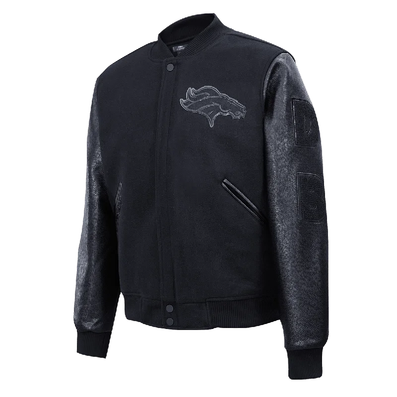 Comfortable Jackets NFL DENVER BRONCOS TRIPLE BLACK LOGO MEN'S VARSITY JACKET (TRIPLE BLACK)