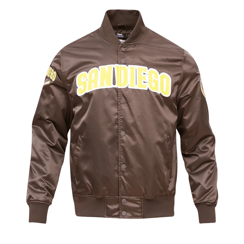 Effortless Style MLB SAN DIEGO PADRES TEAM BIG LOGO MEN'S SATIN JACKET (BROWN)