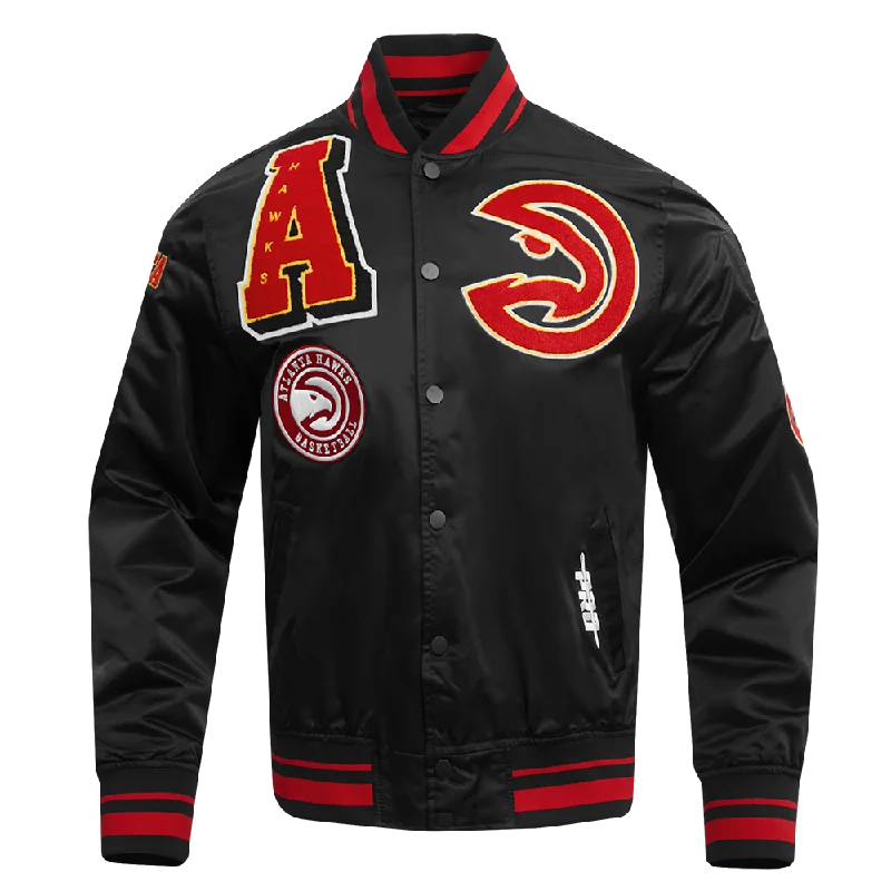 Personalized Design NBA ATLANTA HAWKS MASHUP MEN'S RIB SATIN JACKET (BLACK)