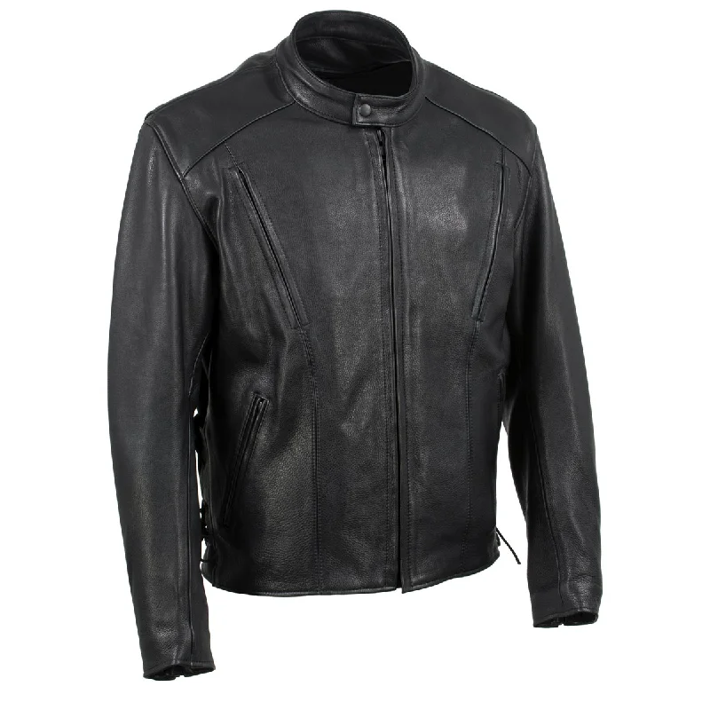 Soft Comfort Milwaukee Leather USA MADE MLJKM5002 Men's Black 'Air Stream' Vented Premium Leather Motorcycle Jacket with Side Laces