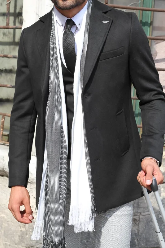 Celebrity Must-have Slim-Fit Wool Coat Black