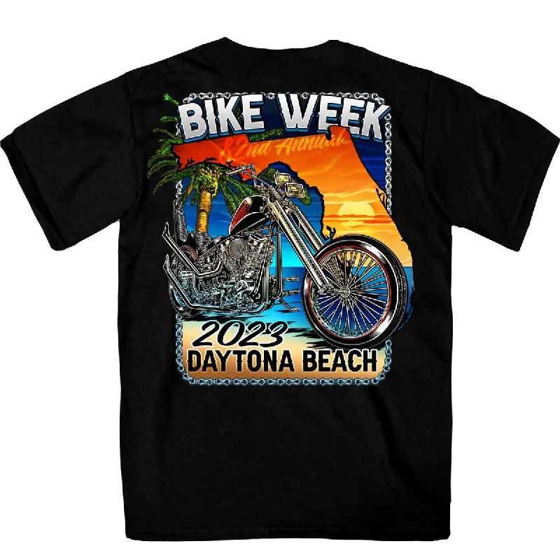 Editorial Design Hot Leathers EDM1186 Men's 2023 Daytona Bike Week Florida Chopper Black T-Shirt Editorial Design Hot Leathers EDM1186 Men's 2023 Daytona Bike Week Florida Chopper Black T-Shirt