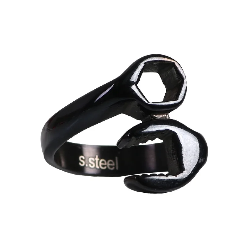 British Style Hot Leathers JWR2120 Men's Black Wrench Stainless Steel Ring