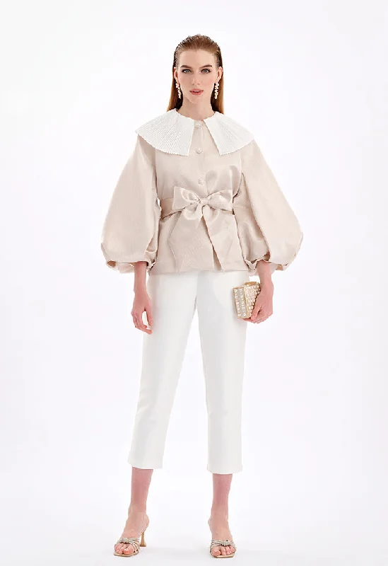 Cozy Fit Wear Textured Pleated Collar Jacket