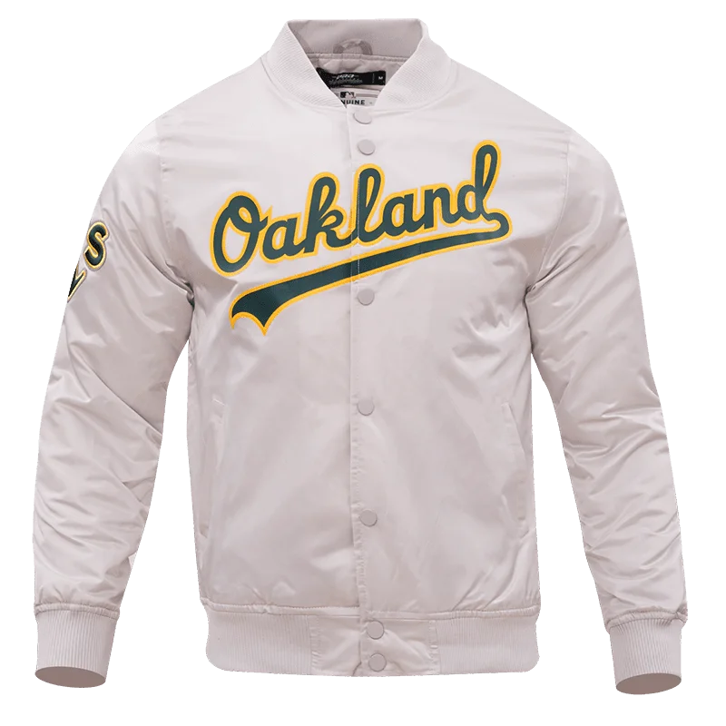 Denim Design MLB OAKLAND ATHLETICS WORDMARK MEN'S SATIN JACKET (SILVER)