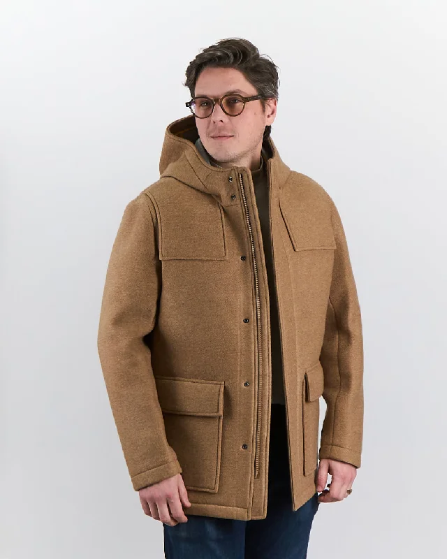 Breathable Comfort Camel Bonded Nylon Wool Jersey Heavy Duffel Coat