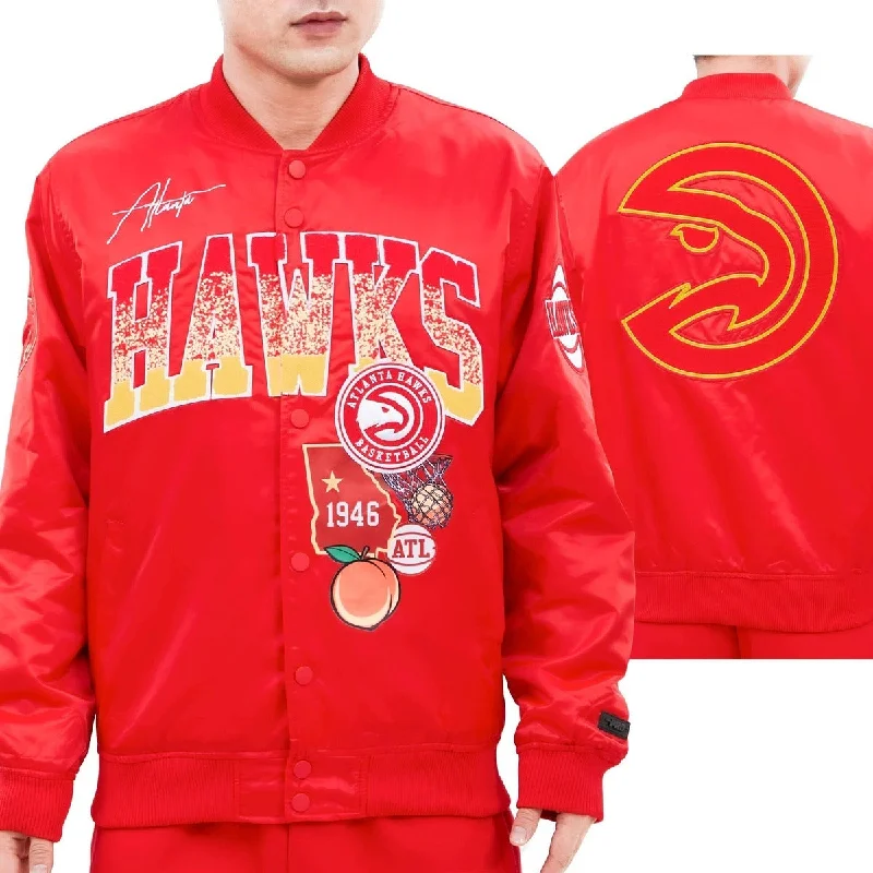Street Fashion NBA ATLANTA HAWKS HOMETOWN MEN'S SATIN JACKET (RED)