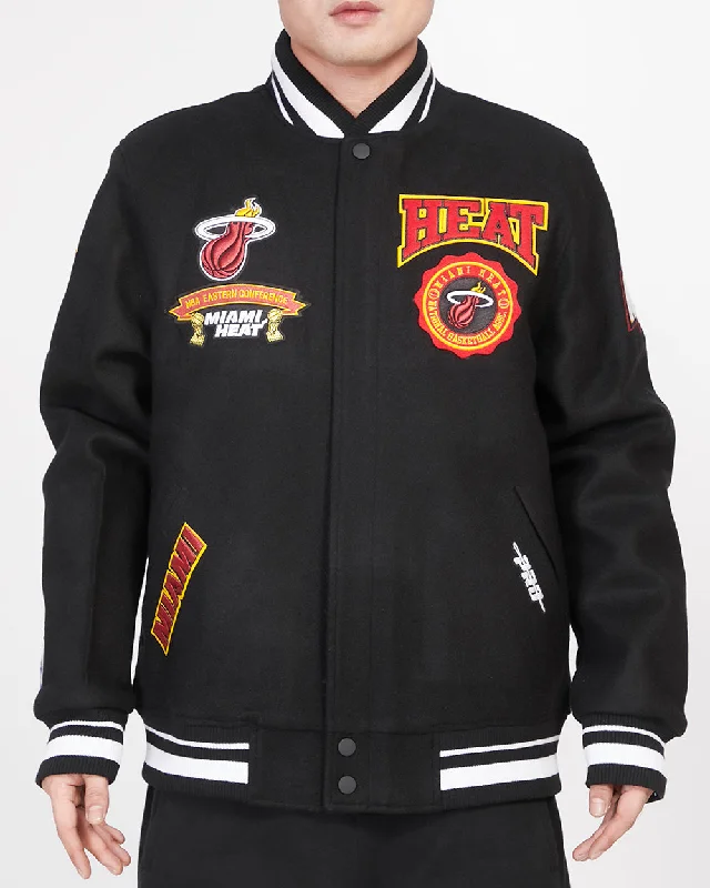Sports Trend NBA MIAMI HEAT CREST EMBLEM MEN'S RIB WOOL VARSITY JACKET (BLACK)