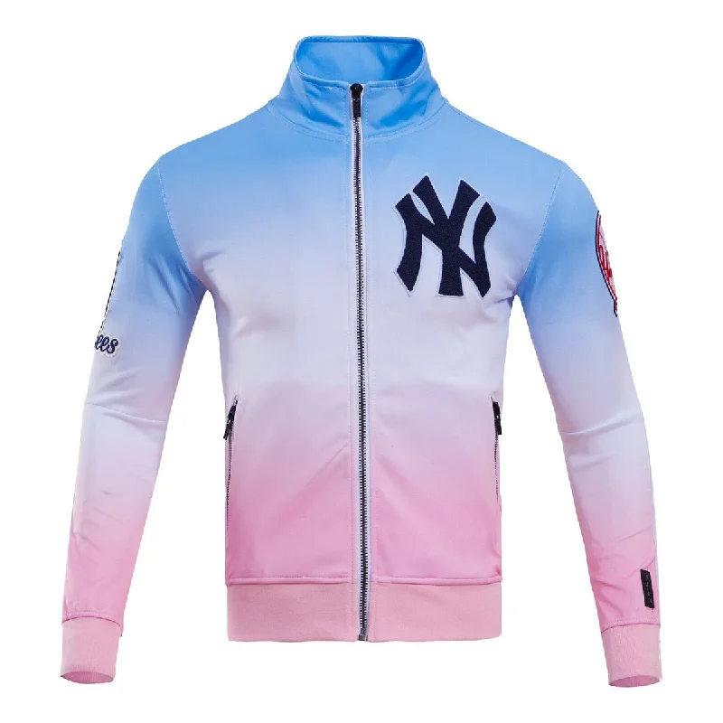 French Retro MLB NEW YORK YANKEES LOGO MEN'S TRACK JACKET (BLUE/WHITE/PINK)