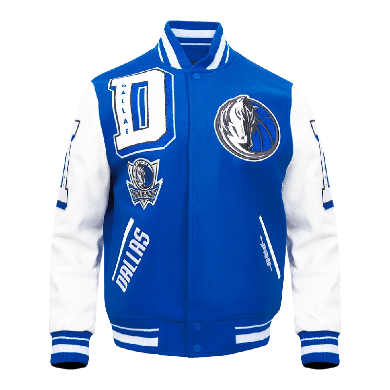 Fresh And Capable NBA DALLAS MAVERICKS MASHUP MEN'S RIB WOOL VARSITY JACKET (ROYAL BLUE/WHITE)