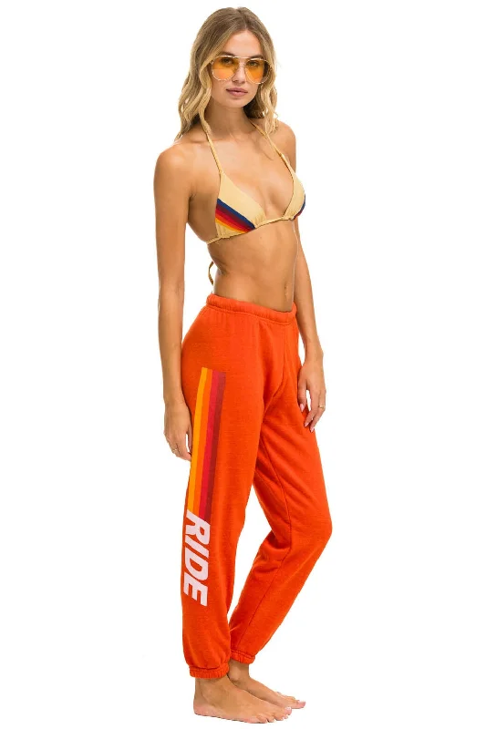 Playful Style RIDE LOGO WHITE SWEATPANTS - ORANGE