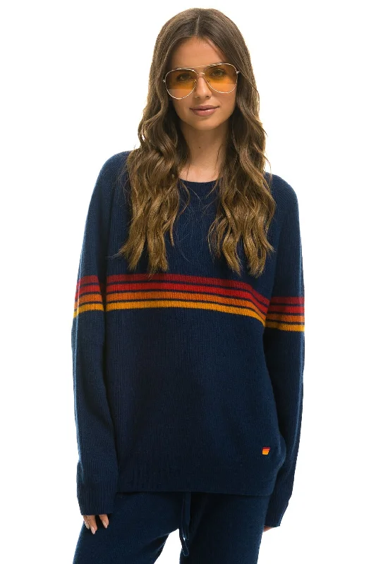 Elegant Design RAINBOW STRIPE 4 UNISEX CASHMERE SWEATER - MIDNIGHT