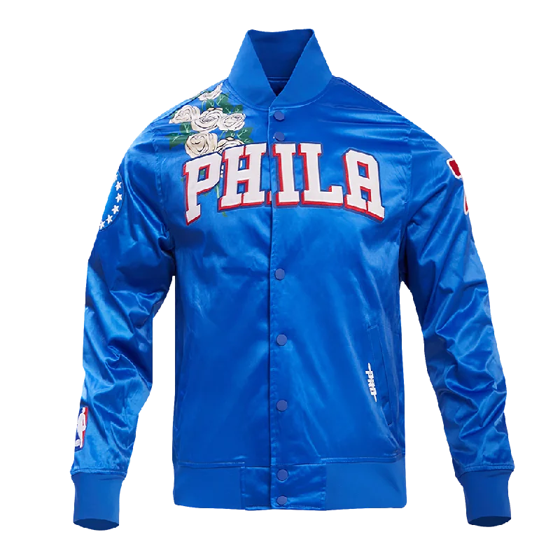 Urban Comfort NBA PHILADELPHIA 76ERS ROSES MEN'S SATIN JACKET (ROYAL BLUE/MULTI)