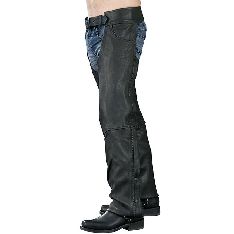 Dressing Tips Milwaukee Leather SH1102 Men's Black Braided Leather Jean Style Chaps