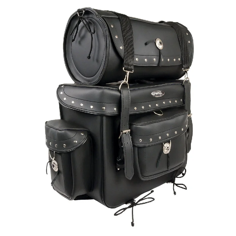 Relaxed Tops Milwaukee Leather SH538 Large Black PVC Deluxe Water Resistant Motorcycle Touring Sissy Bar Bag Pack Relaxed Tops Milwaukee Leather SH538 Large Black PVC Deluxe Water Resistant Motorcycle Touring Sissy Bar Bag Pack