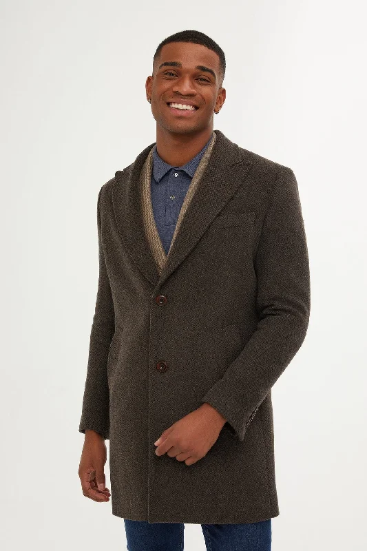 Chic Outfits Regular Fit Cachet David Peaked Lapel Wool & Cashmere Blend Black Overcoat, Brown D.