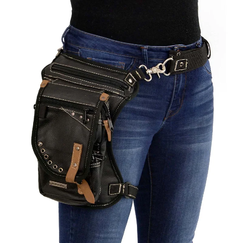 Sporty Elegance Milwaukee Leather MP8890 Conceal and Carry Black Leather Thigh Bag with Waist Belt Sporty Elegance Milwaukee Leather MP8890 Conceal and Carry Black Leather Thigh Bag with Waist Belt