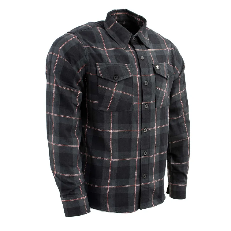 Trends Milwaukee Leather MNG11647 Men's Black with Grey and Red Long Sleeve Cotton Flannel Shirt